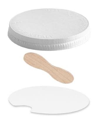 Couvercle plat en carton blanc, ø 73 mm, adapté aux pots à glace 90 cc + 120 cc,
