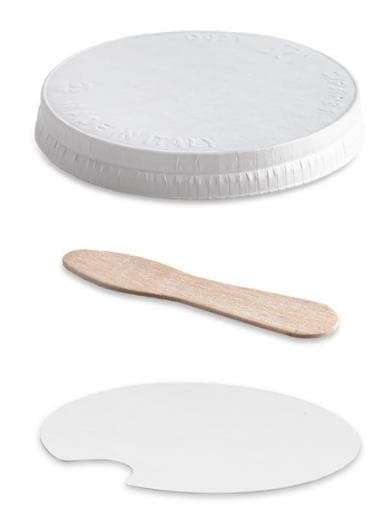 Couvercle plat en carton blanc, ø 85 mm, adapté aux pots à glace 170 cc + 190 cc,