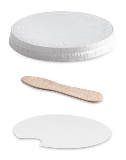 Couvercle plat en carton blanc, ø 94 mm, adapté aux pots à glace 250 cc + 290 cc
