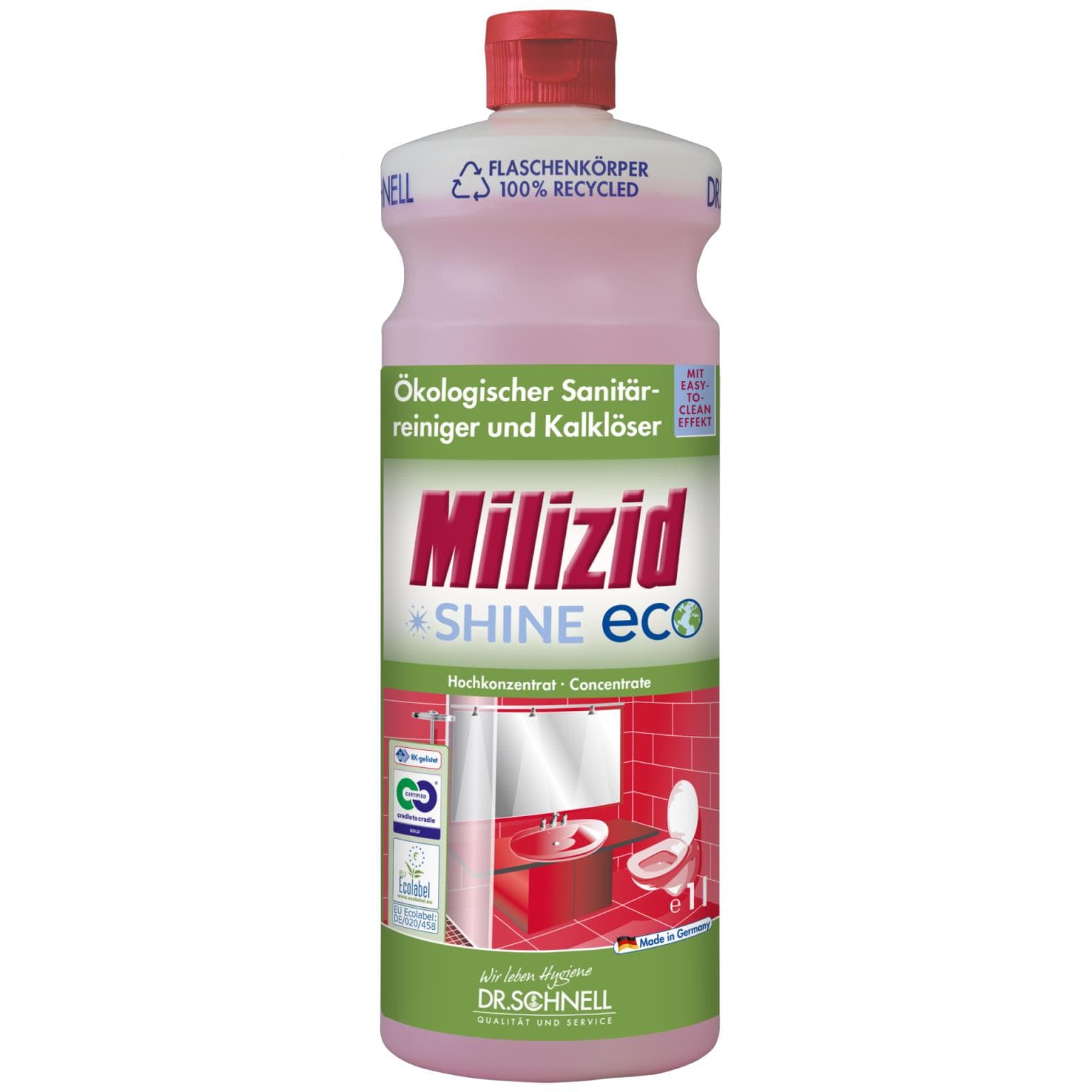 Milizid Shine ECO, nettoyant sanitaire et anticalcaire, pour tous les appareils résistants aux acides