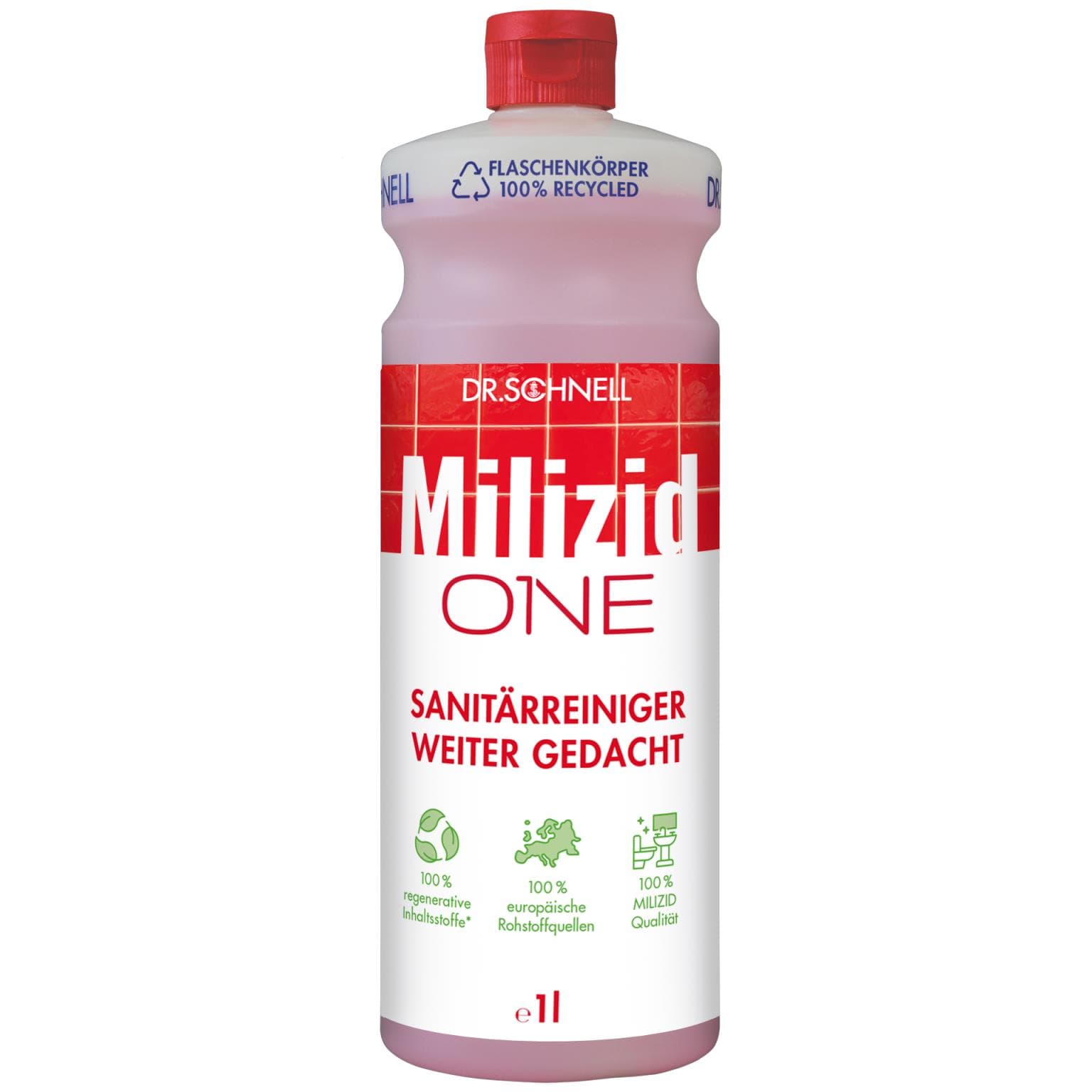 Milizid ONE, nettoyant sanitaire et détartrant, 100 % régénératif.