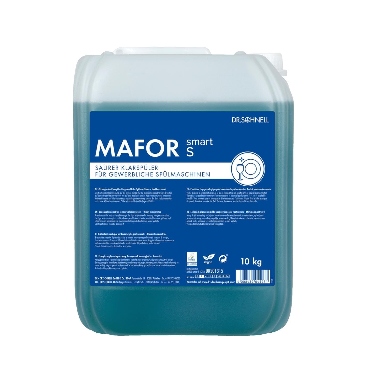 MAFOR smart ECO, liquide de rinçage haute performance pour tous les niveaux de dureté de l'eau, bidon de 10 kg
