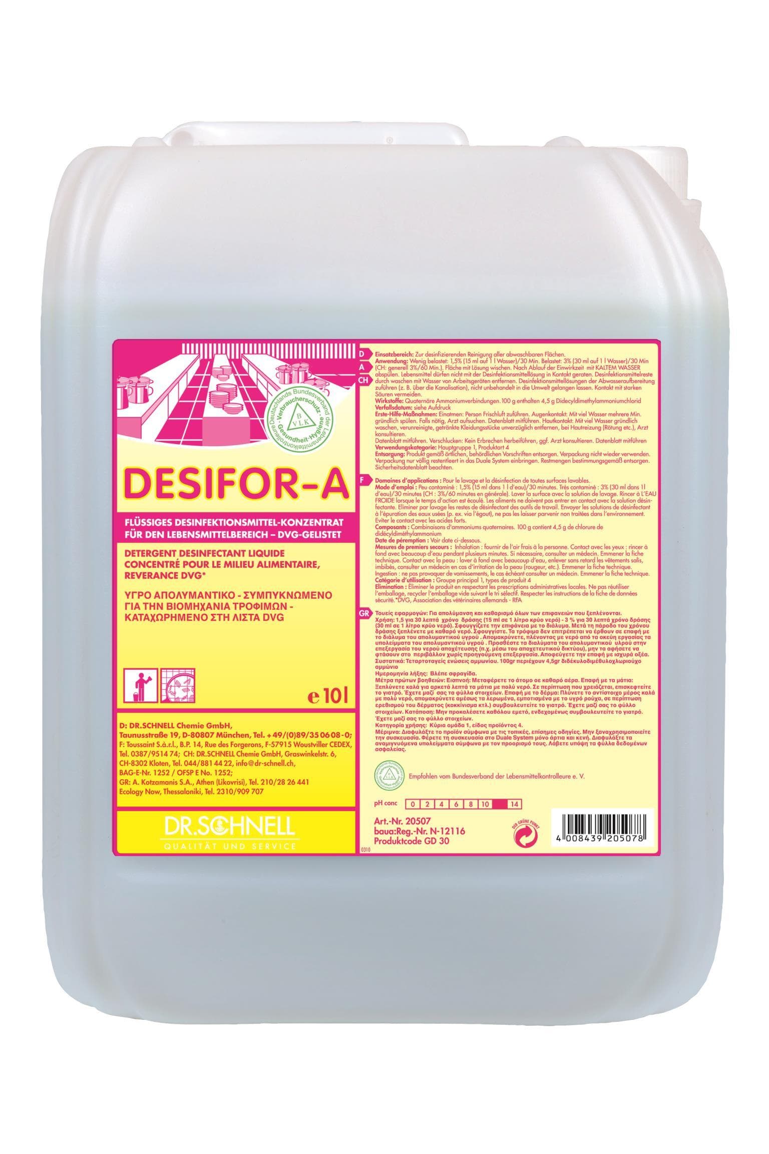 DESIFOR-A, pulizia disinfettante di superfici impermeabili, attrezzature e