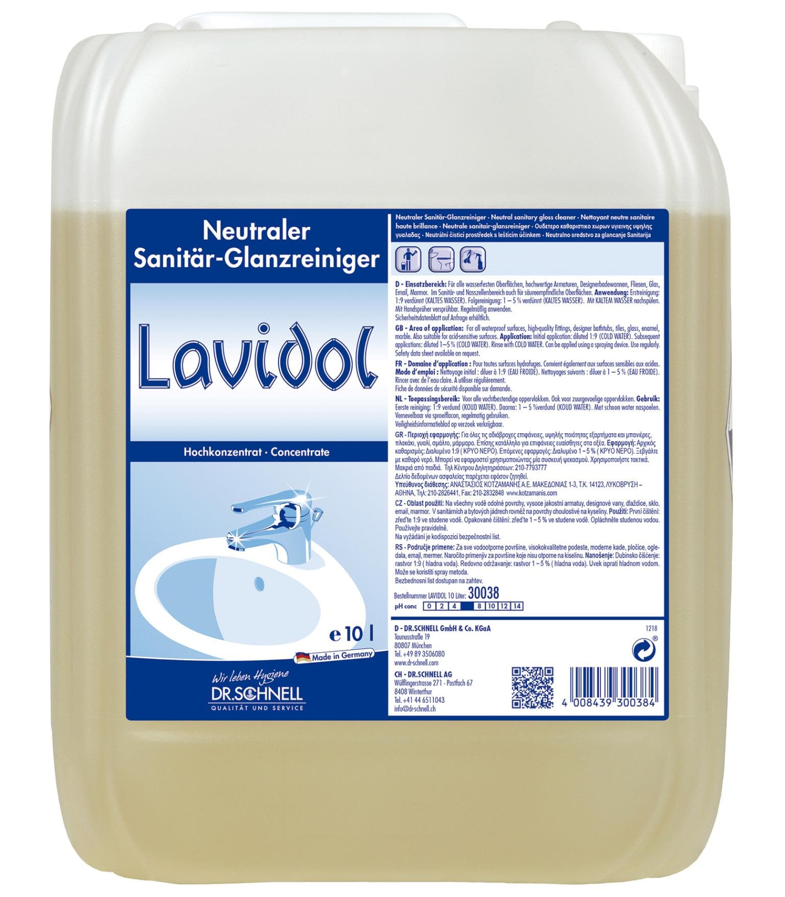 Lavidol, detergente neutro lucidante per sanitari rimuove gli oli della pelle, i residui di cosmetici,