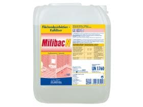 Milibac N, disinfettante per superfici e anticalcare, altamente concentrato.