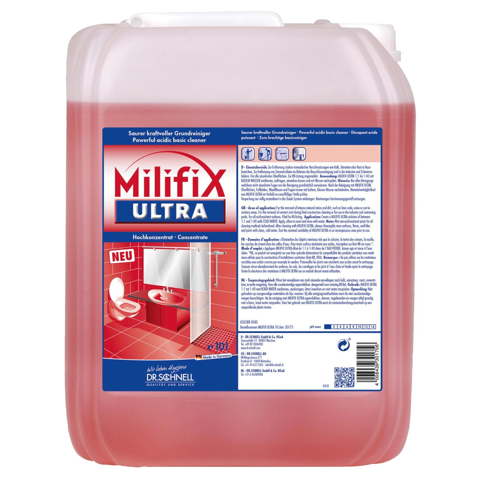 Milifix Ultra, detergente basico acido potente, per la rimozione di macchie forti