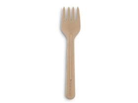 Forchetta di cartone, lunghezza 16,5 cm, marrone, resistente, neutra al sapore.