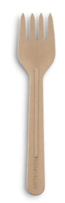 Forchetta di cartone, lunghezza 16,5 cm, marrone, resistente, neutra al sapore.
