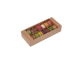 Boîte à macarons Kraft, avec couvercle PVC 250 x 105/50 mm, livrée montée