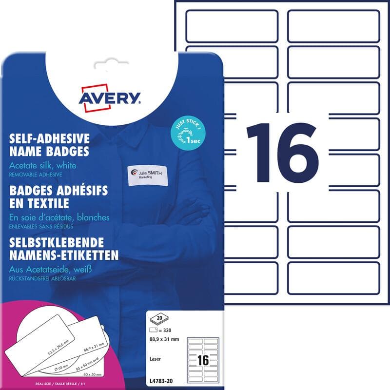 Etichette nominative AVERY, bianche, 88,9 x 31 mm