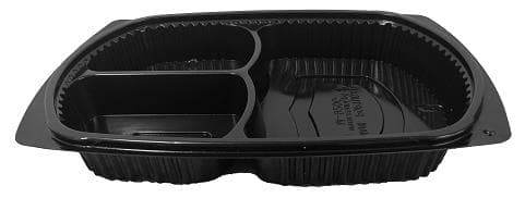 Vassoio per menu 3 pezzi, in PP nero, 260 x 185 x 40 mm, 230 / 230 / 470 ml