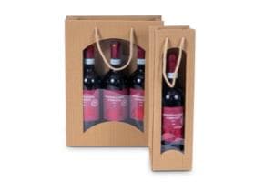 Geschenktragetasche mit Sichtfenster 100x85x360mm, braun für 1 Flasche