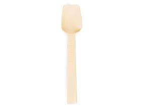 Cucchiaio per gelato in plastica organica, beige, lunghezza 95 mm, confezionato singolarmente