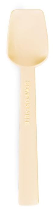 Cucchiaio per gelato in plastica organica, beige, lunghezza 95 mm, confezionato singolarmente