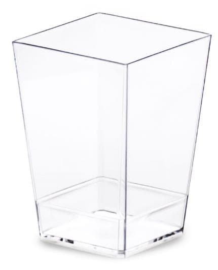 Contenitore cubico, in plastica (PS) trasparente, 160 ml, 55 x 55 x 80 mm.