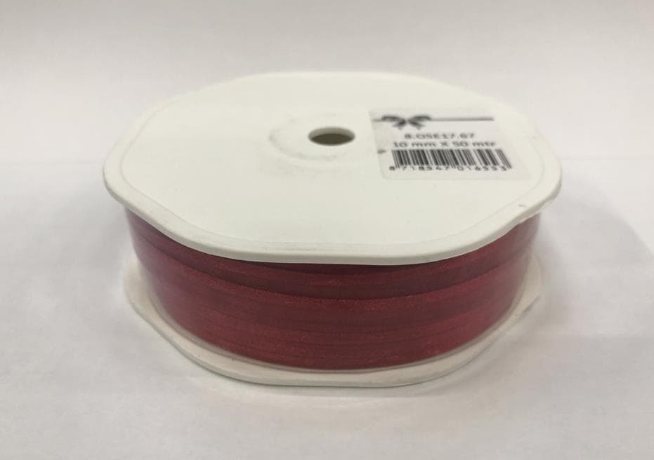 Ruban bord organza satiné 10 mm 50 mètres, cerise