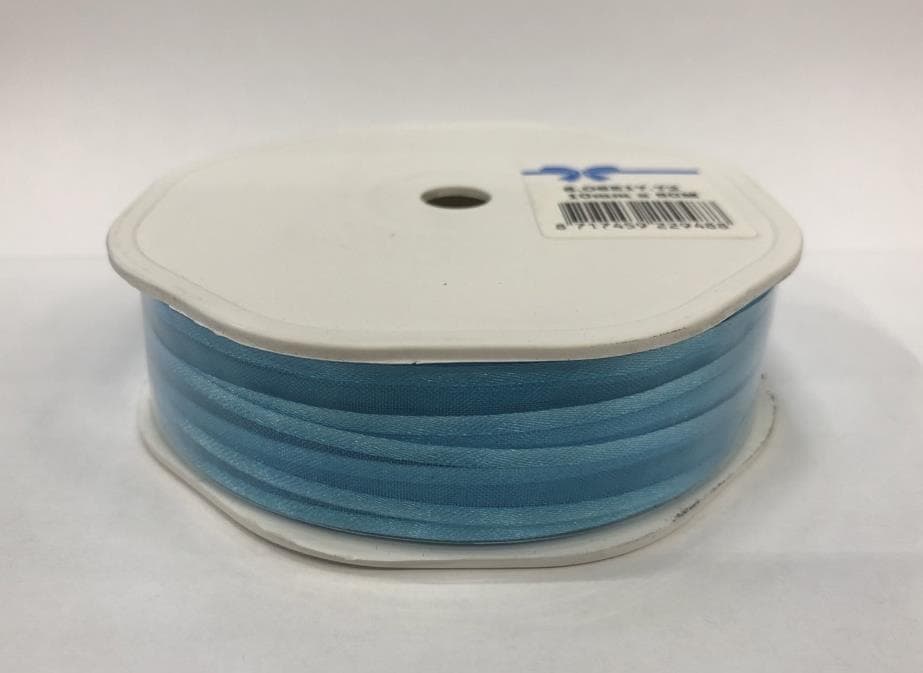 Ruban bordé d'organza satiné 10 mm 50 mètres linéaires, turquoise