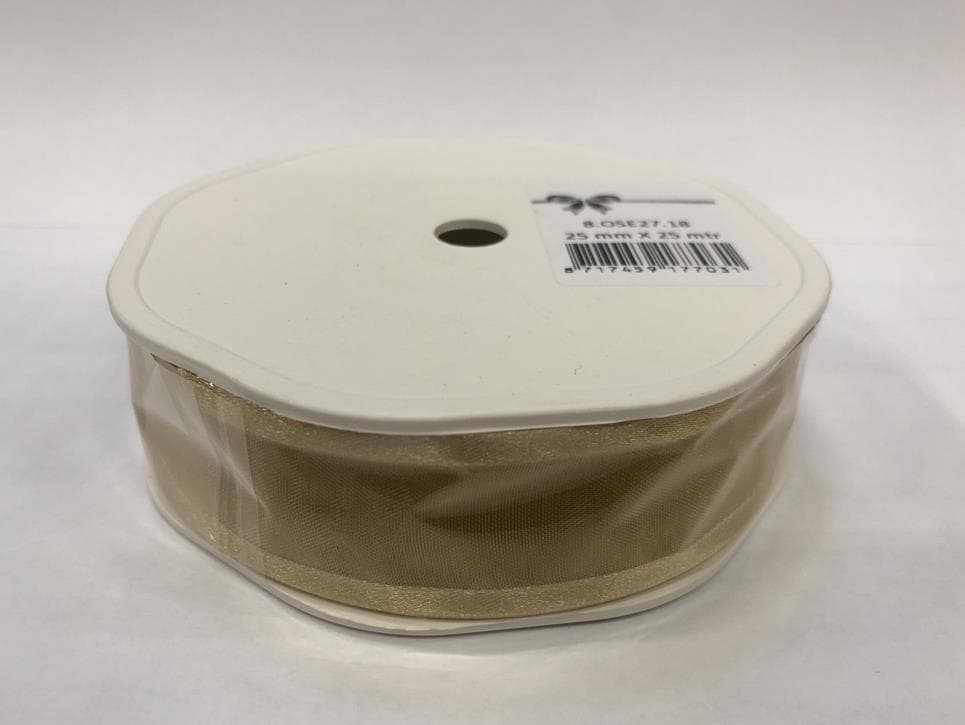 Nastro in organza con bordo in raso, oro N 703, 25 mm, 25 metri lineari