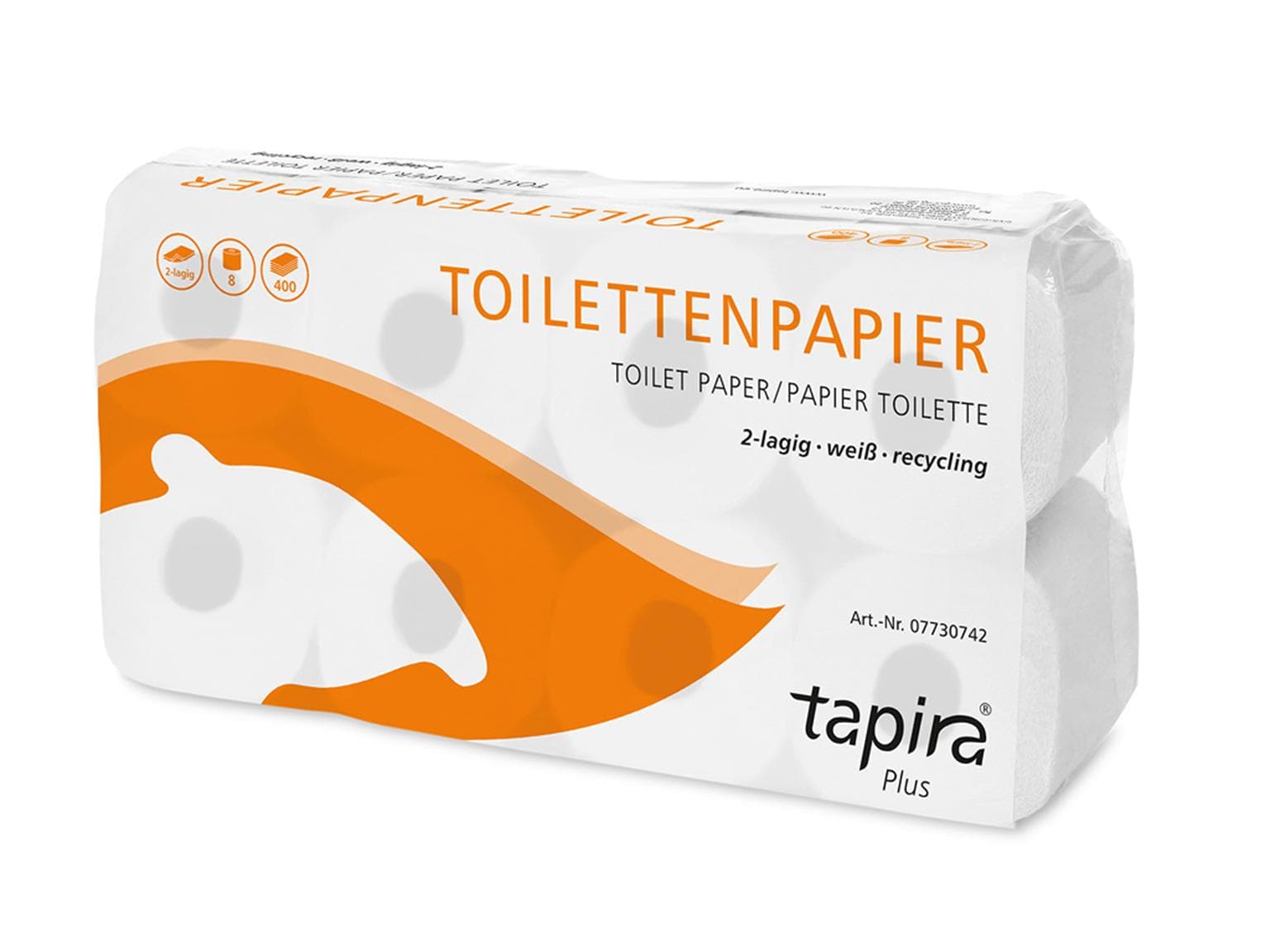 WC-Papier TAPIRA Plus, 100% Recycling 2-lagig, weiss, 400 Blatt (9.4 x 11 cm)