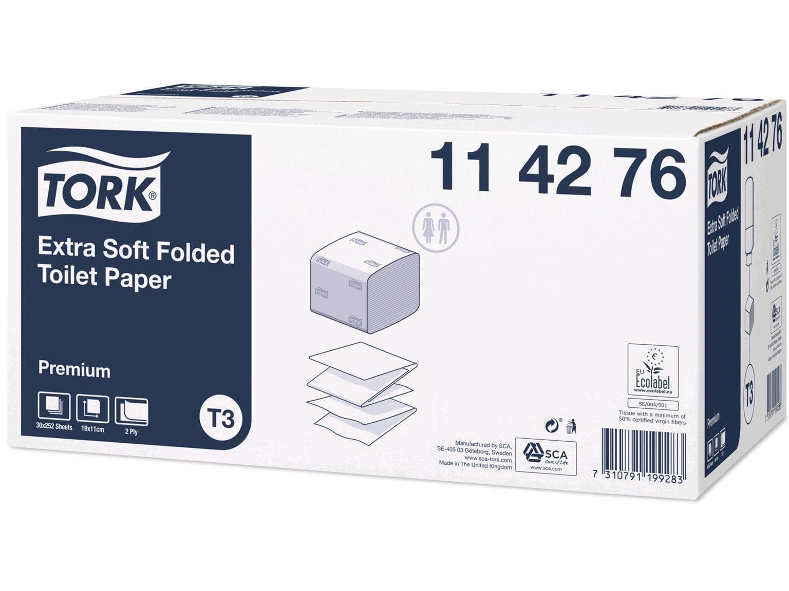 WC-Papier Tork Einzelblatt T3,Tissue weiss, 2-lagig, 252 Coupons (19 x 11 cm)