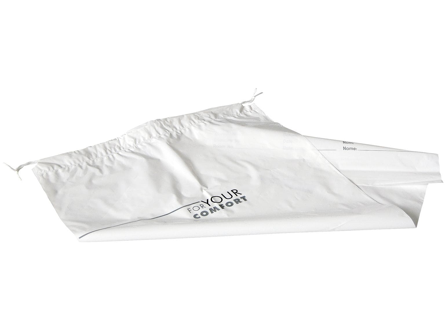 Wäschesack Plastik mit Nylonkordel weiss, For your Comfort mit Feld für