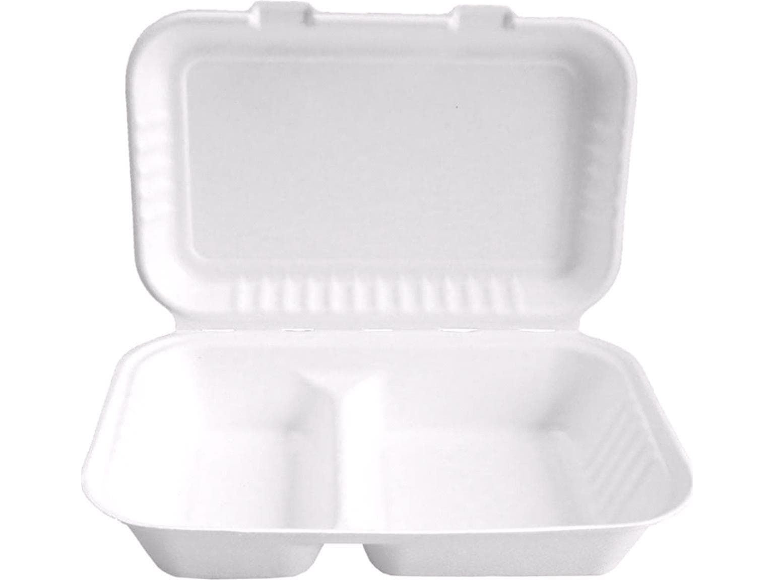 Menubox aus Bagasse rechteckig, 2-teilig, 24.5 x 16 x 6.2 cm, weiss