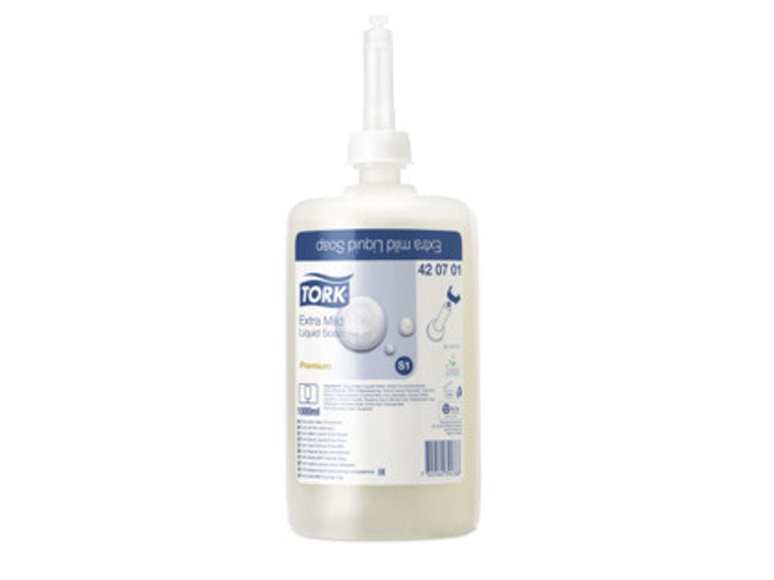 Savon liquide Tork Premium, bouteille de 1 litre, blanc, extra doux, non parfumé