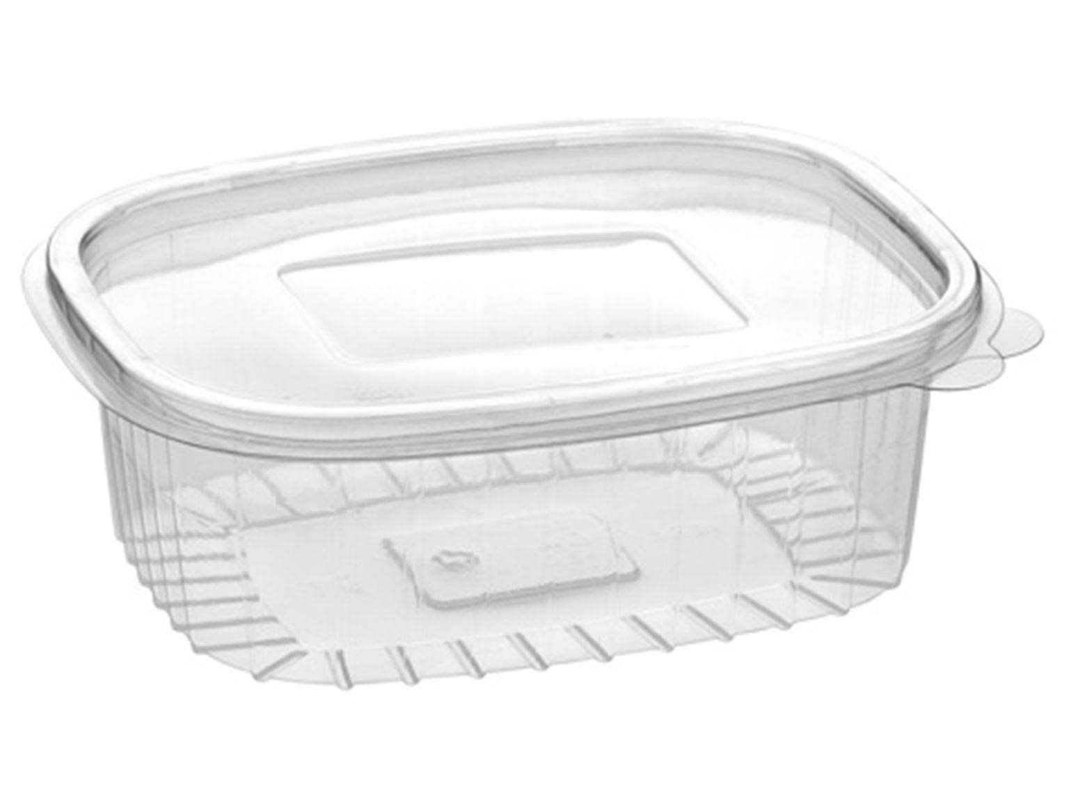 Salatschalen 375 ml eckig, rPET glasklar mit anhängendem Deckel