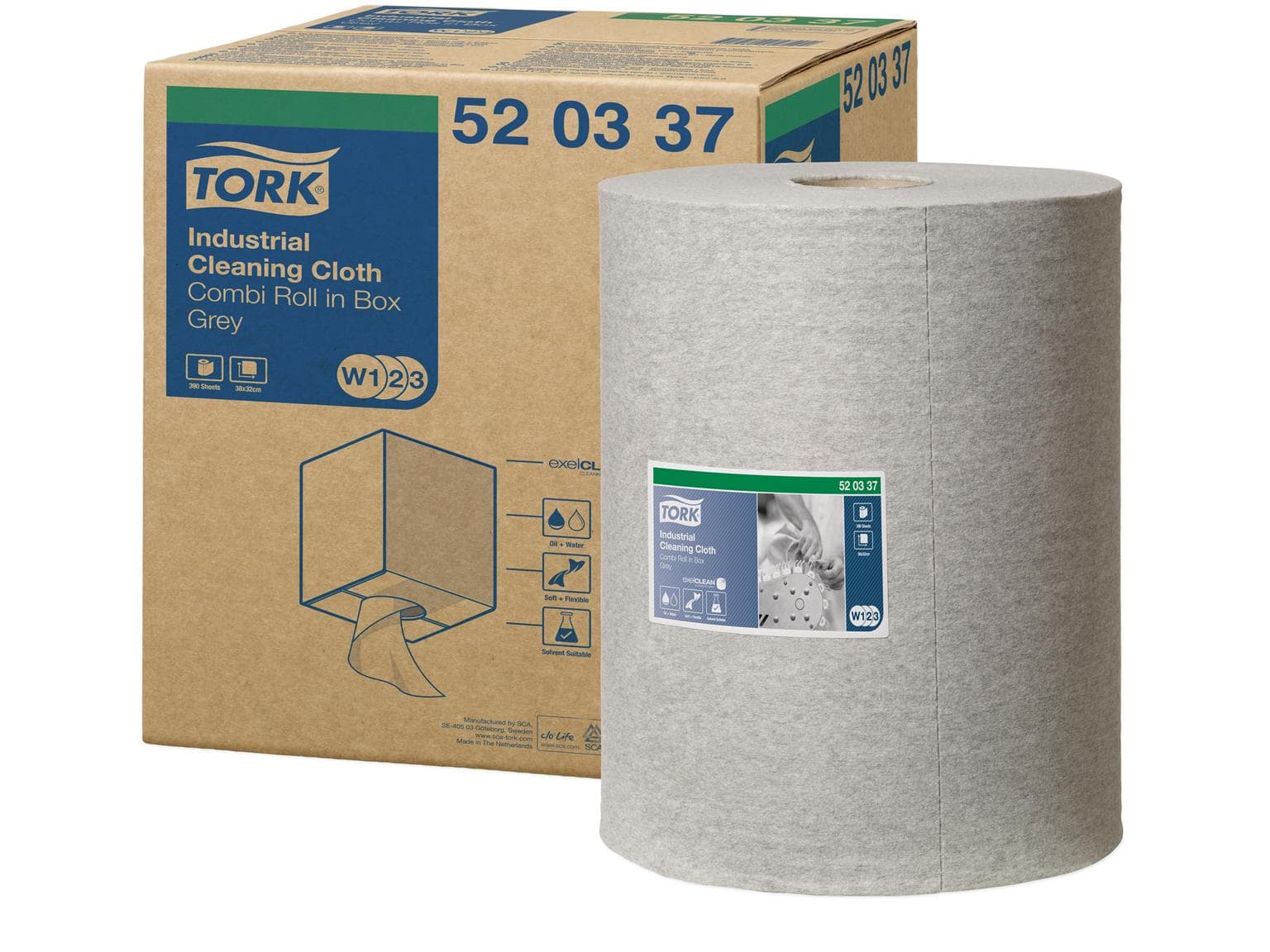 Putztuchrollen Tork Premium 520, Vlies- stoff grau, 390 Blatt, 32 x 38 cm, saug-