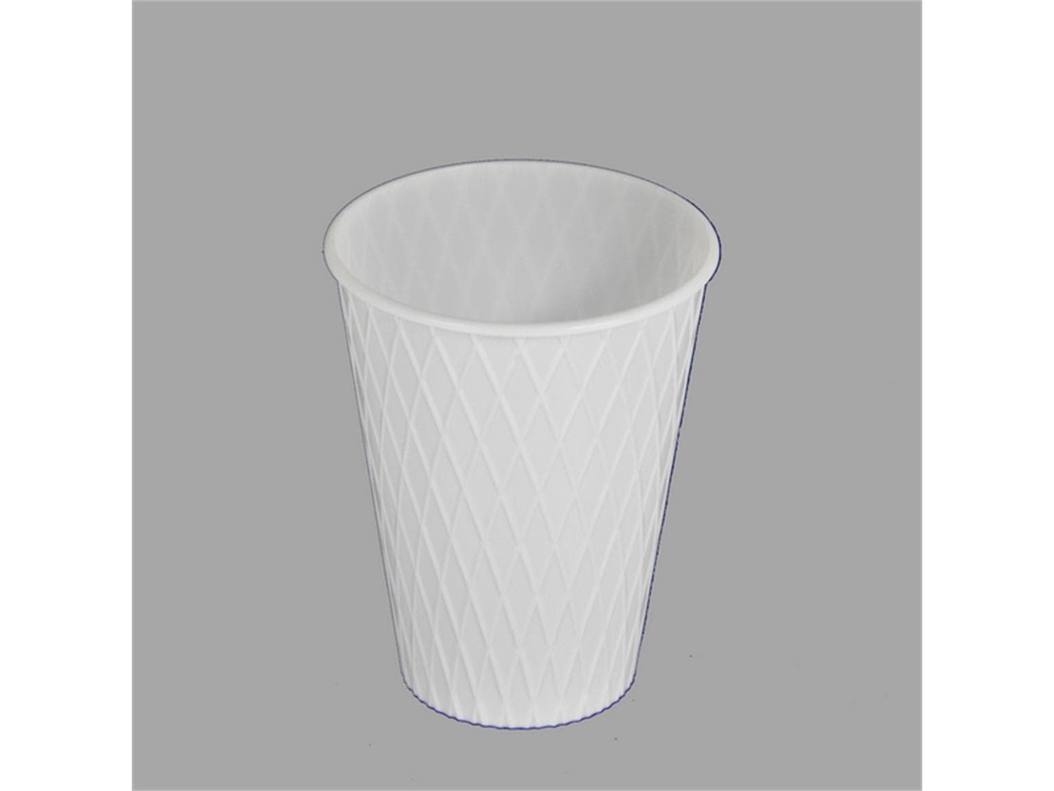 Trinkbecher aus PS, 2.0 dl, weiss gespritzt, diagonal gerippt, geeicht