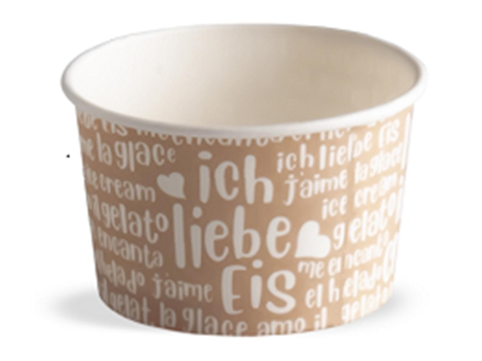 Eisbecher 80 cc (ø 64 mm, Höhe 40 mm), aus Pappe, mit Standarddruck beige