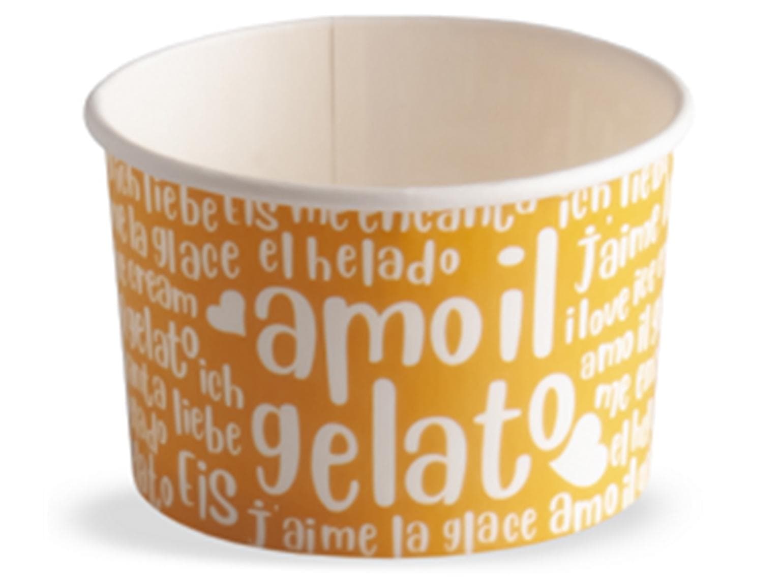 Eisbecher 120 cc (ø 73 mm, Höhe 47 mm), aus Pappe, mit Standarddruck orange