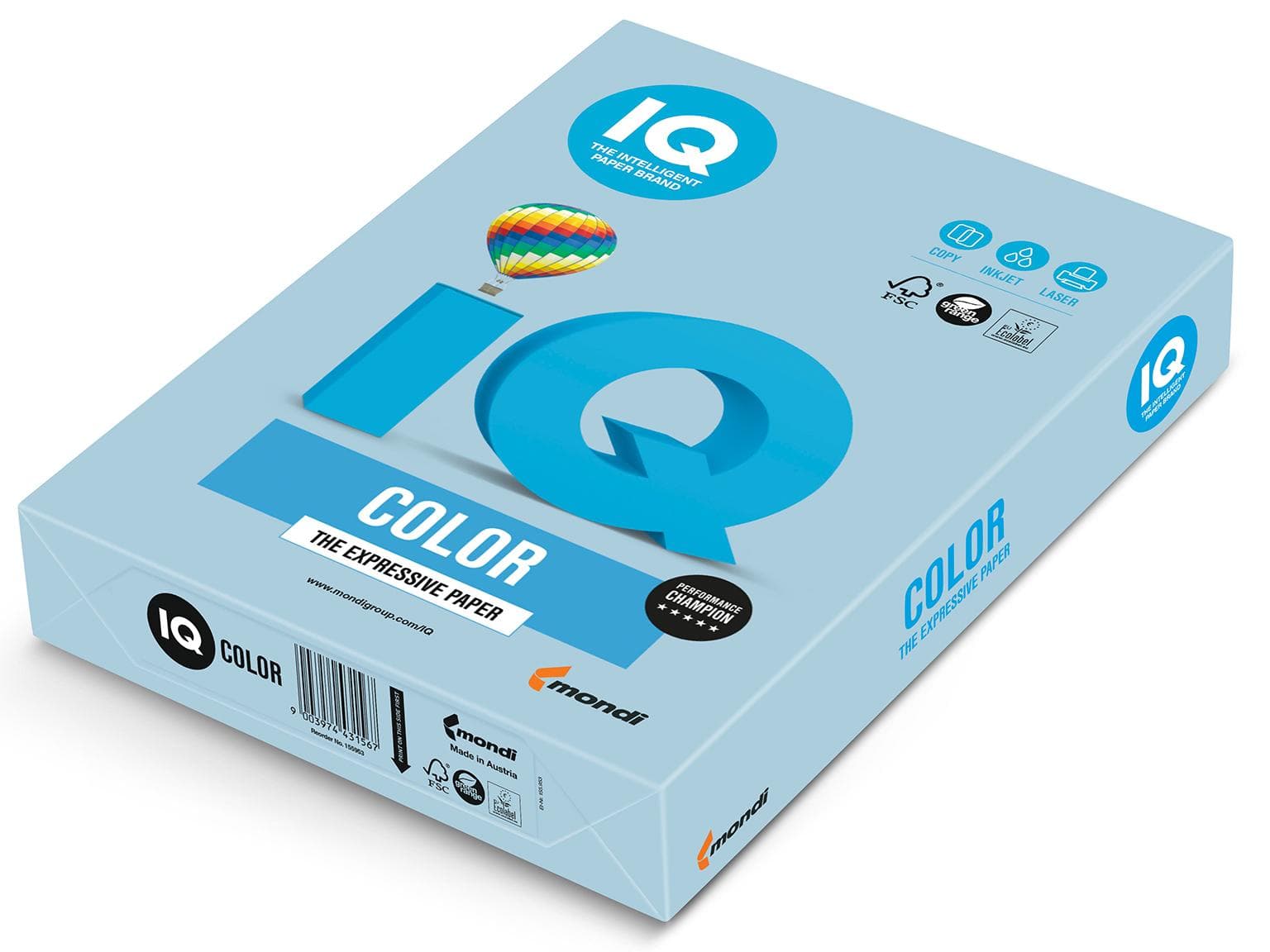 Kopierpapier IQ Color Pastell, A4, 80 gm2, eisblau, FSC-zertifziert