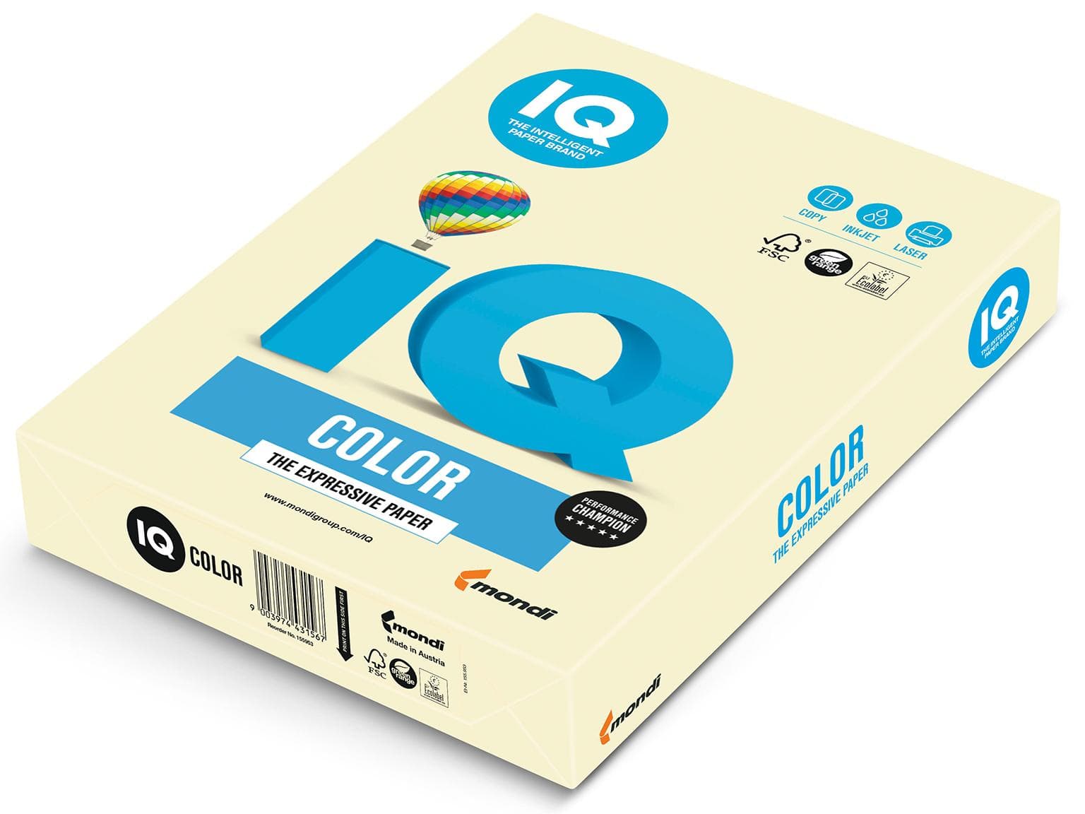 Kopierpapier IQ Color Pastell, A4, 160 gm2, vanille, FSC-zertifiziert