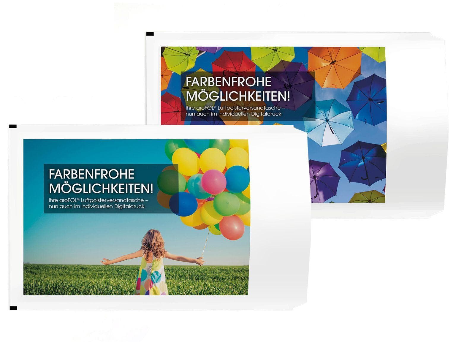 Luftpolsterversandtaschen aroFOL mit Ihrem persönlichen Sujet bedruckt