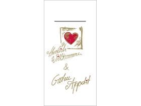 Besteckserviette Airlaid, 40 x 40 cm, 1/8 Falz, "WILLKOMMEN & GUTEN APPETIT"