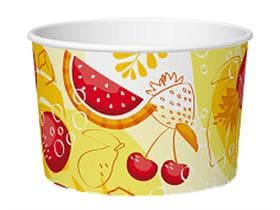 Eisbecher 120 cc (ø 73 mm, Höhe 47 mm), aus Pappe, mit Standarddruck gelb/rot