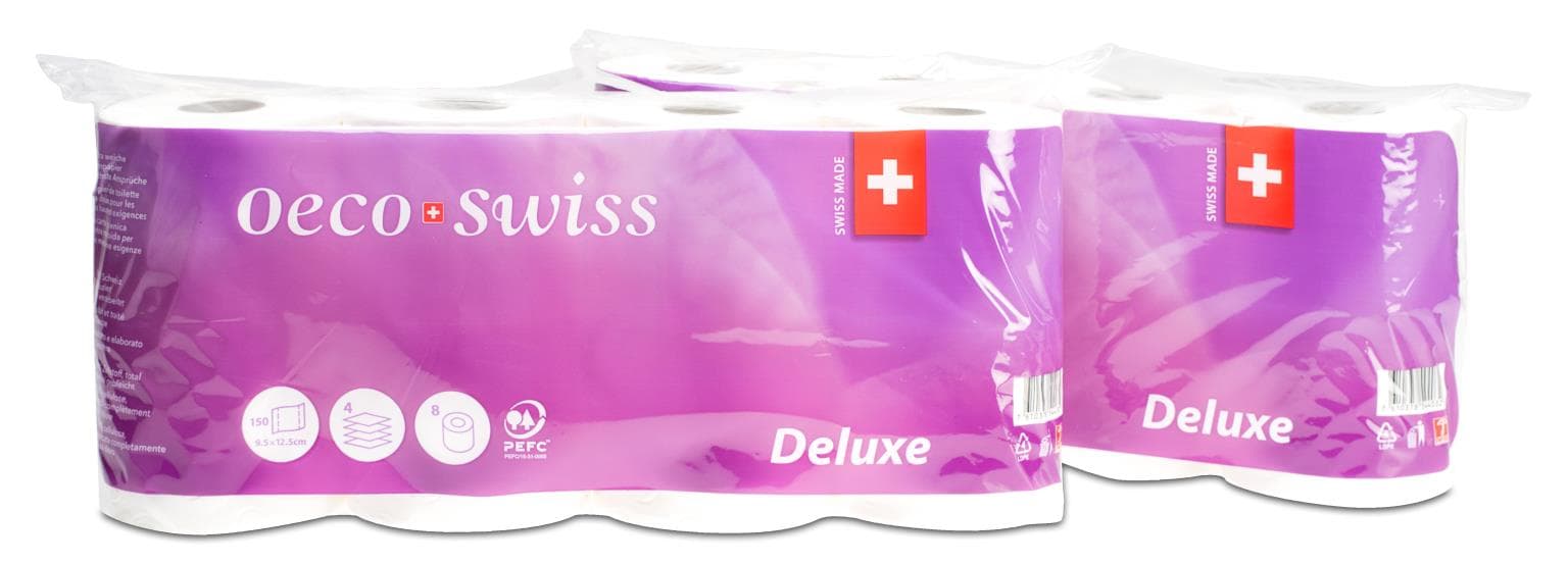 WC-Papier OECO SWSS DELUX, 4-lagig, 100% Zellstoff, 150 Blatt, 9.5 x 12.5 cm