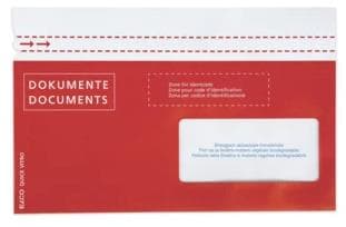 Dokumententasche aus Papier, C6/5, rot, Fenster Vorderseite rechts,23 x 14.5 cm