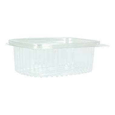 Salatschalen 375 ml rechteckig, rPET, transparent, mit anhängendem Deckel,