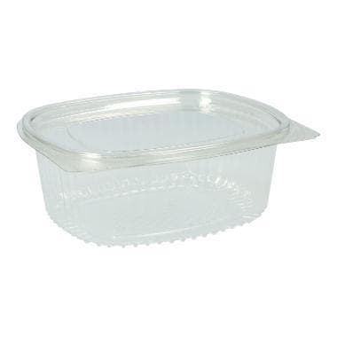 Salatschalen 1000 ml rechteckig, rPET, transparent, mit anhängendem Deckel,