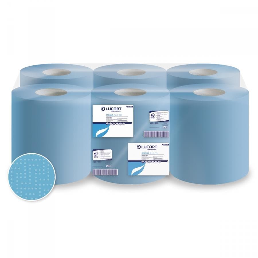 Putztuchrollen Strong Blue 135, 100% Zellstoff, 2-lagig, blau, 450 Coupons