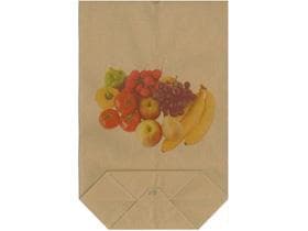 Sacchetto a fondo incrociato marrone, bicarbonato di sodio, 60 g/m², 14,5 x 21,5 cm, motivo "frutta"