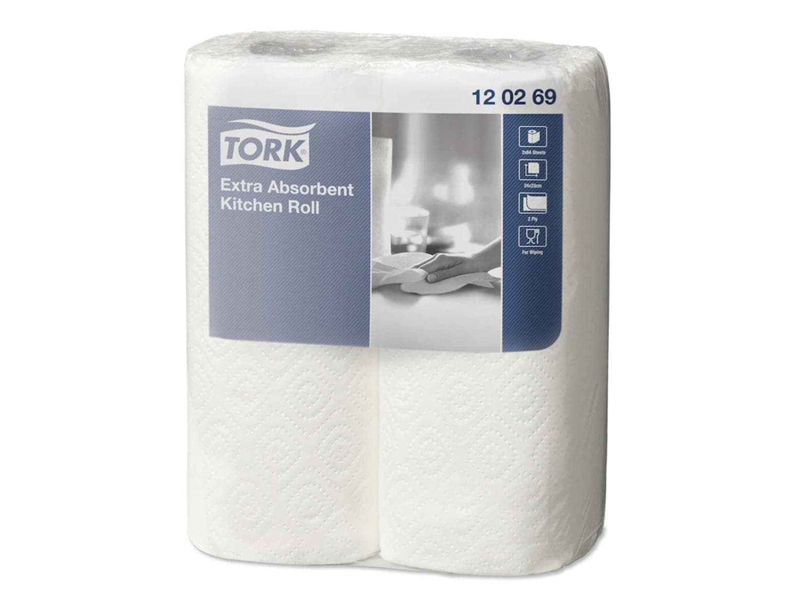 Rouleau de papier essuie-tout extra absorbant Tork, 2 plis, gaufré, 64 feuilles, 24 x 23 cm