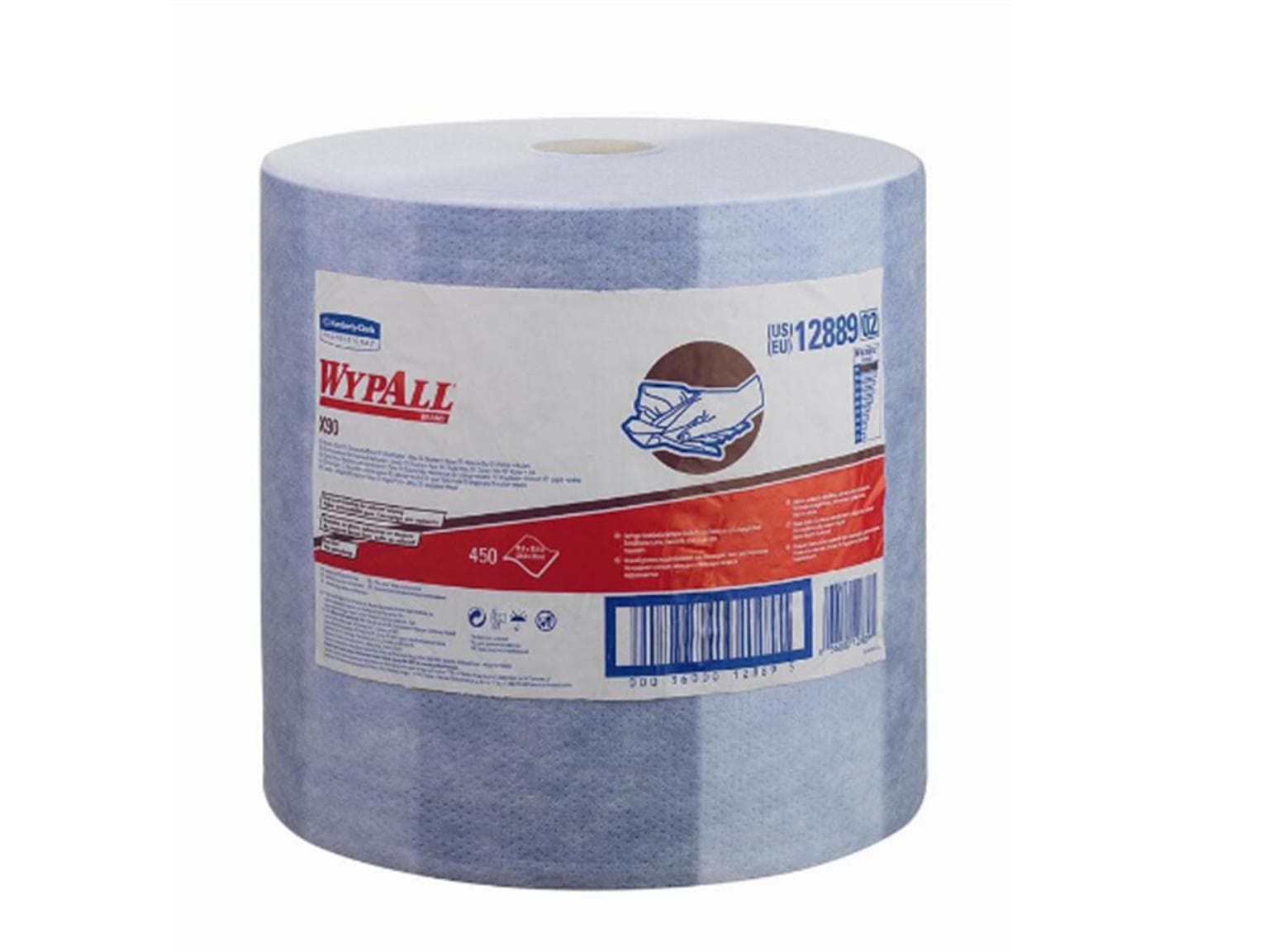 Chiffons de nettoyage bleus Wypall X90, grand rouleau 34 x 28,2 cm, rouleau de 450 chiffons