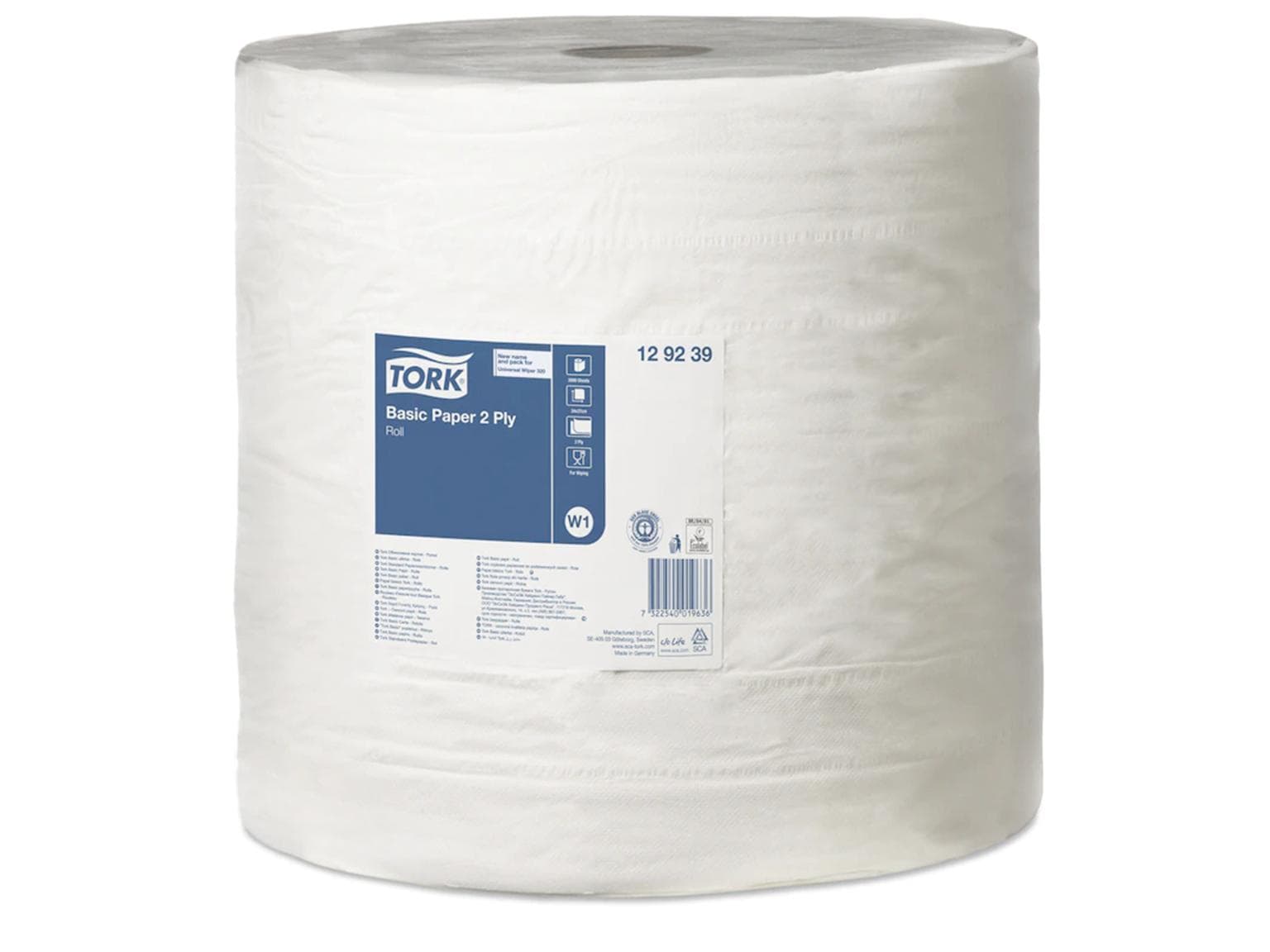 Rouleaux de chiffons de nettoyage Tork, système W1 blanc, 2 plis, 36,9 cm x 680 mètres linéaires
