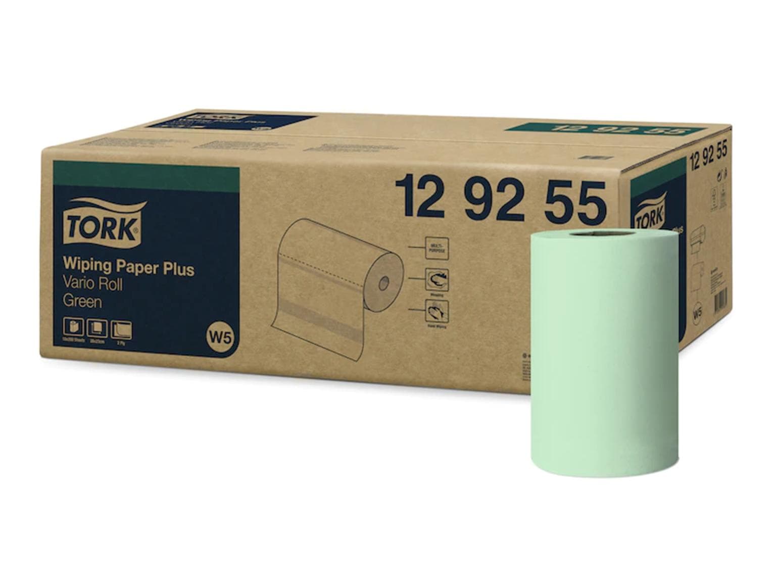Rouleaux de chiffons de nettoyage Tork, système W5, 55 m, vert, 2 plis, 200 feuilles, 23,0 x 27,5 cm