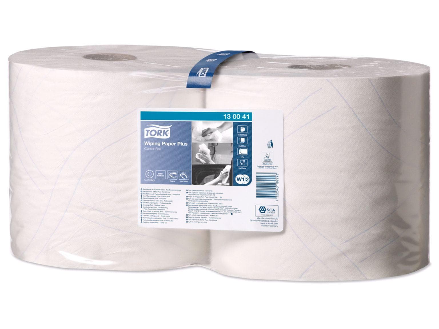Rouleaux de chiffons de nettoyage Tork Advanced 420 Performance, hybride blanc brillant, 2 plis,