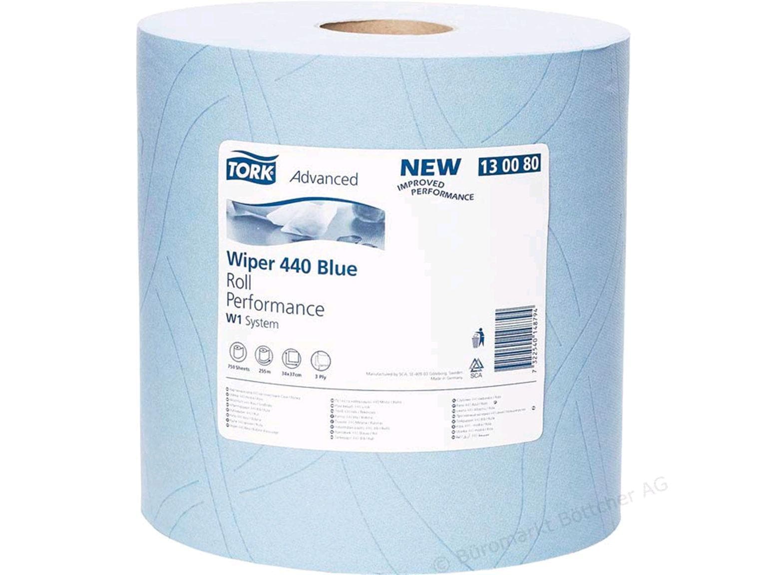 Rouleaux de chiffons de nettoyage Tork Advanced 440 Performance, TAD bleu, 3 plis, 750