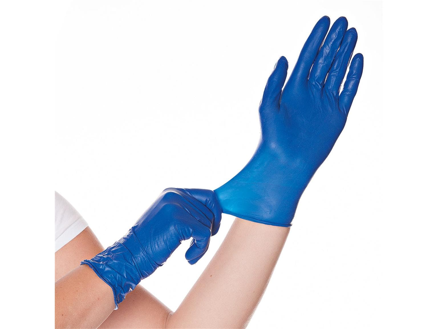 Gants en latex taille L, sans poudre, bleu, longueur 24 cm